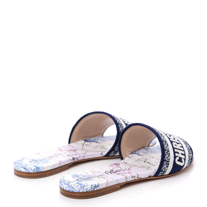 Christian Dior Canvas Around the World Embroidered Dway Flat Slide Sandals 36 True Blue 4 of 11