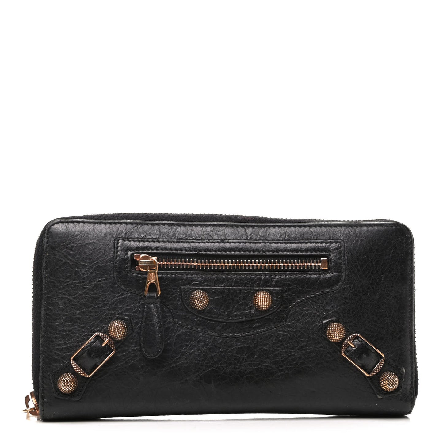 Agneau Giant 12 Rose Gold Hardware Continental Zip Around Wallet Black