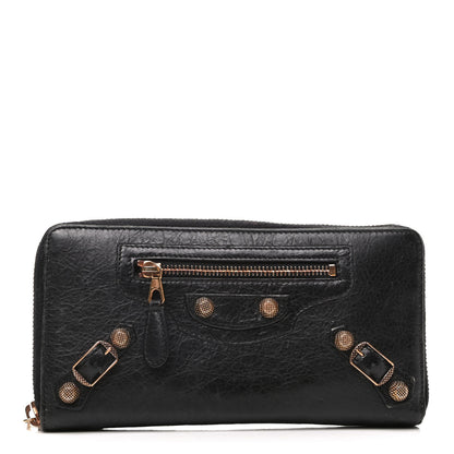 Balenciaga Agneau Giant 12 Rose Gold Hardware Continental Zip Around Wallet Black 1 of 8
