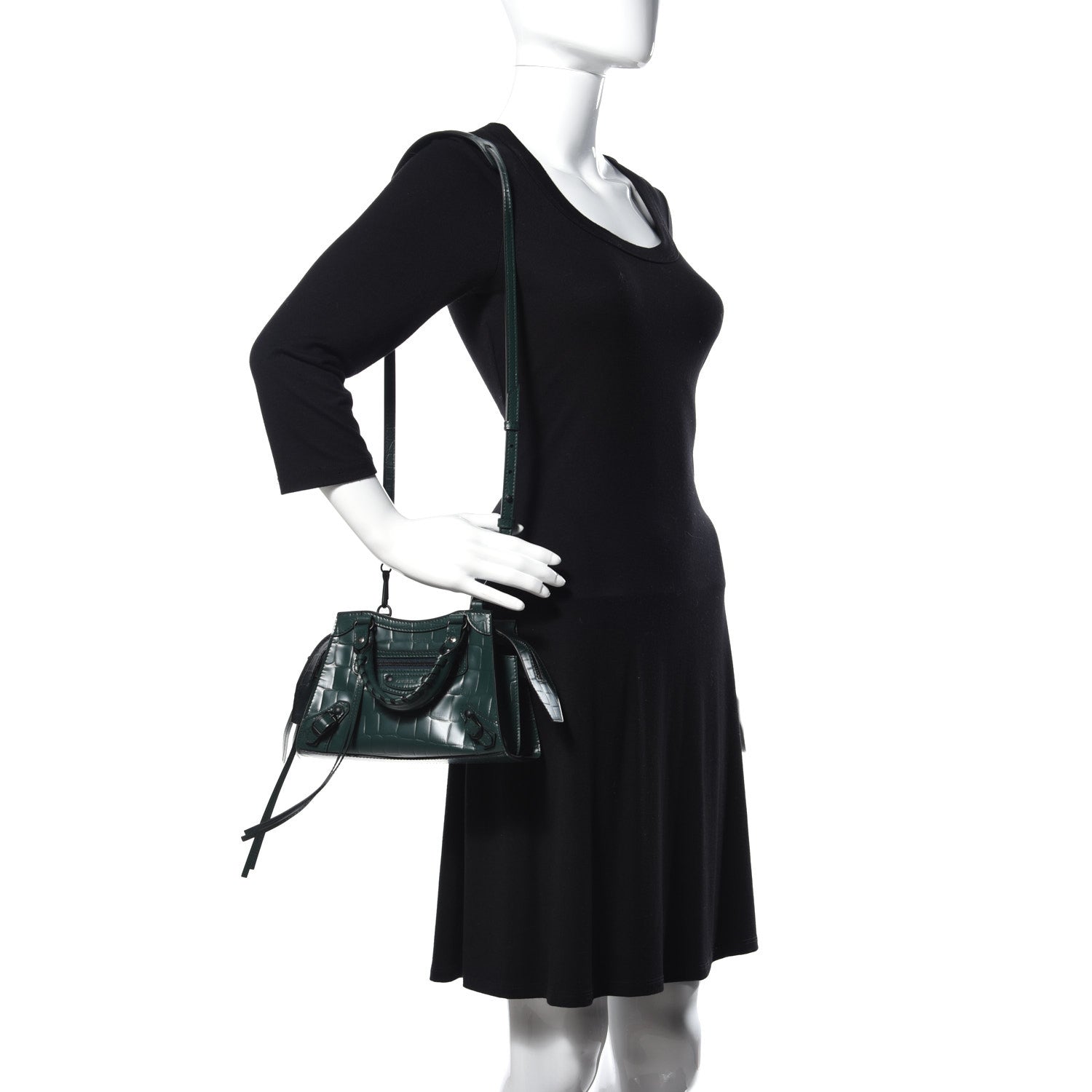 Balenciaga Semi Shiny Calfskin Crocodile Embossed Neo Classic Black Hardware Mini City Forest Green 2 of 8