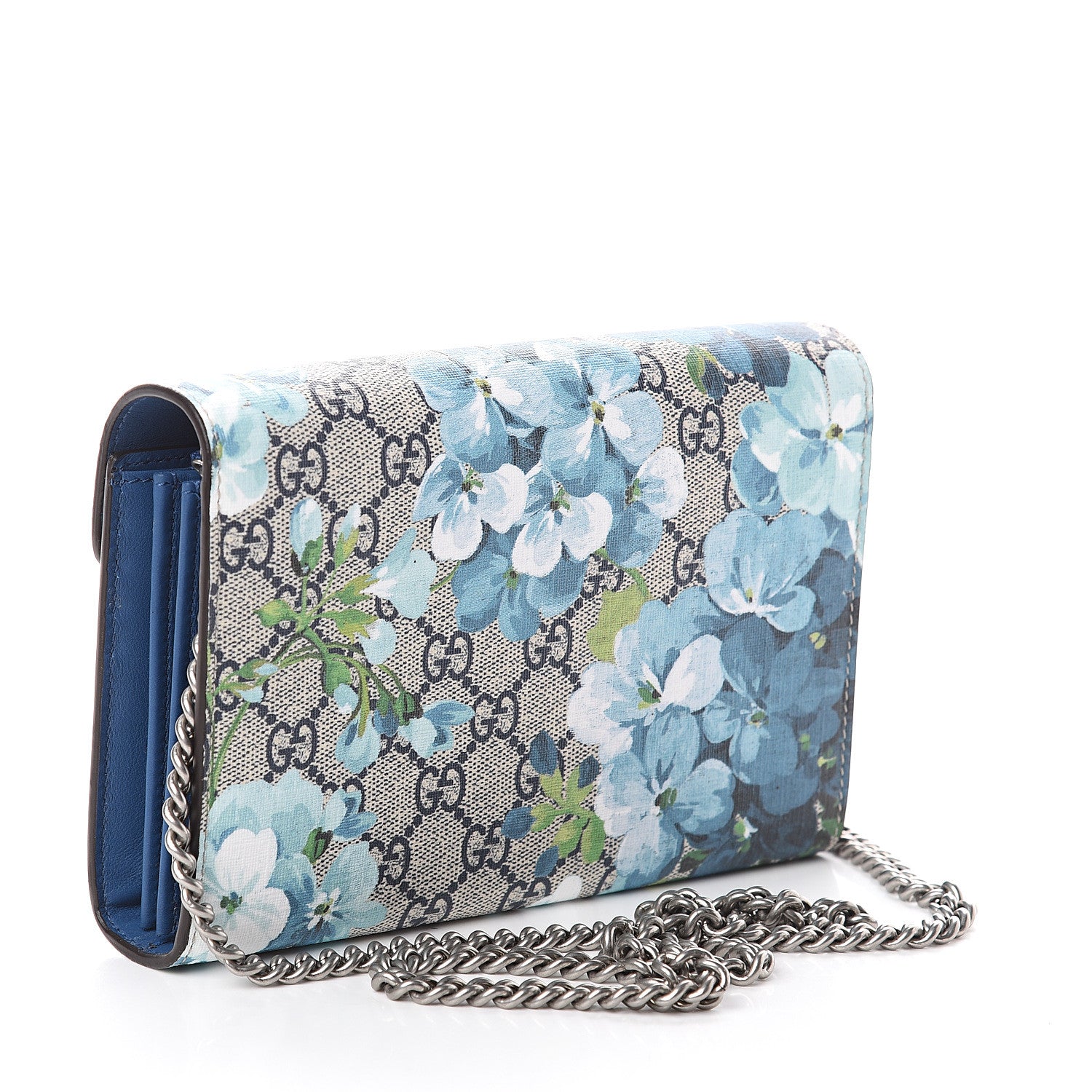 Gucci GG Supreme Monogram Blooms Mini Dionysus Chain Wallet Beige Blue Navy Vintage Blue 2 of 9