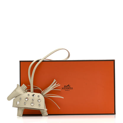 Hermes Milo Lambskin Studded Grigri Rodeo Robeo Rock Horse Bag Charm PM Craie 5 of 5