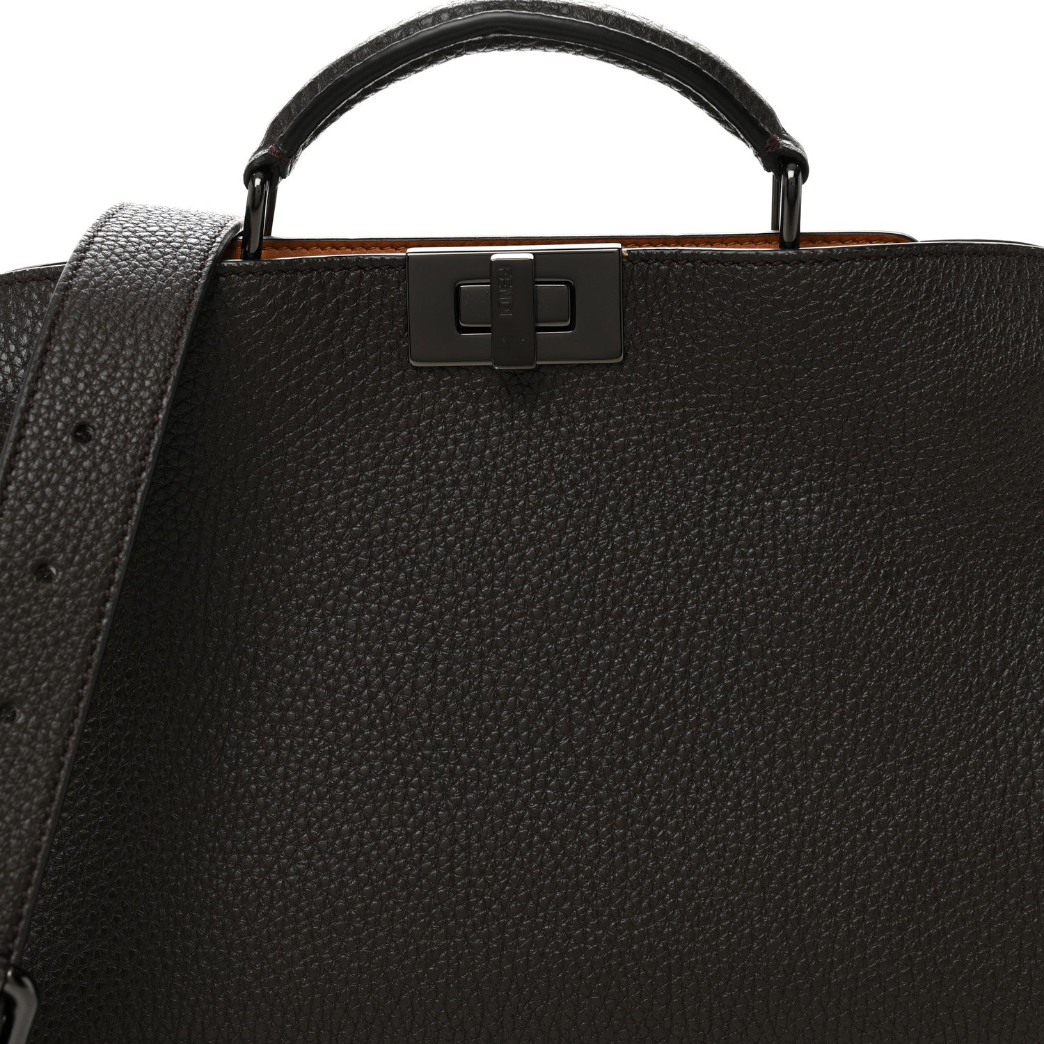 Fendi Cuoio Romano Vitello Cover Glazed Fabric Bi-Color FF 1974 Mini Peekaboo I SEE U Satchel Brown 8 of 10