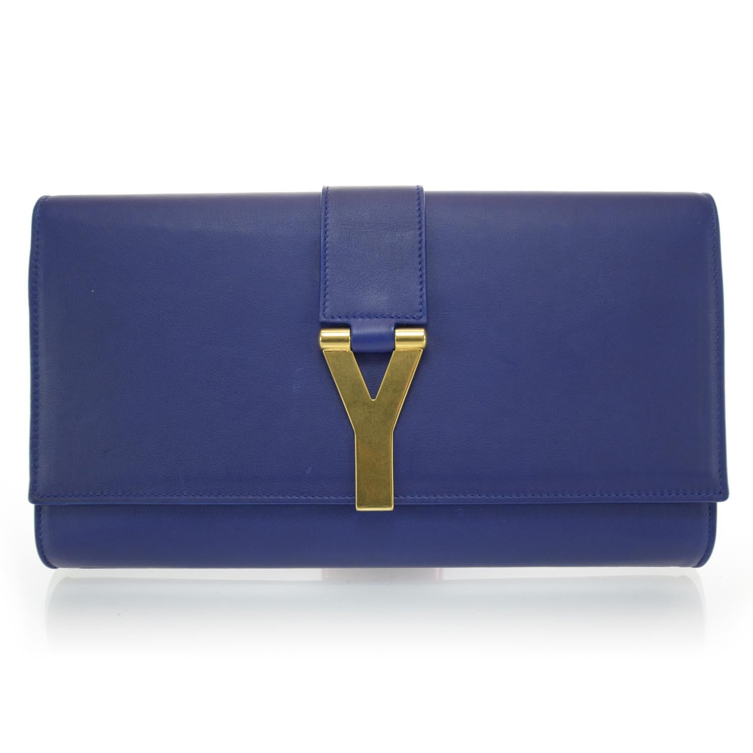 Saint Laurent Leather Chyc Clutch Blue 1 of 8