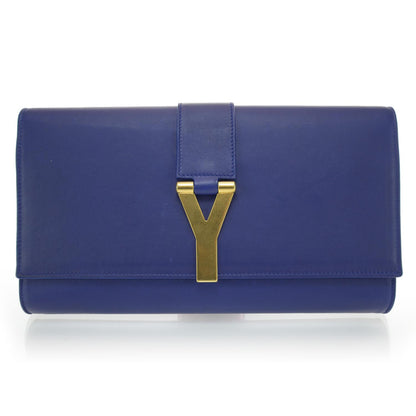Saint Laurent Leather Chyc Clutch Blue 1 of 8