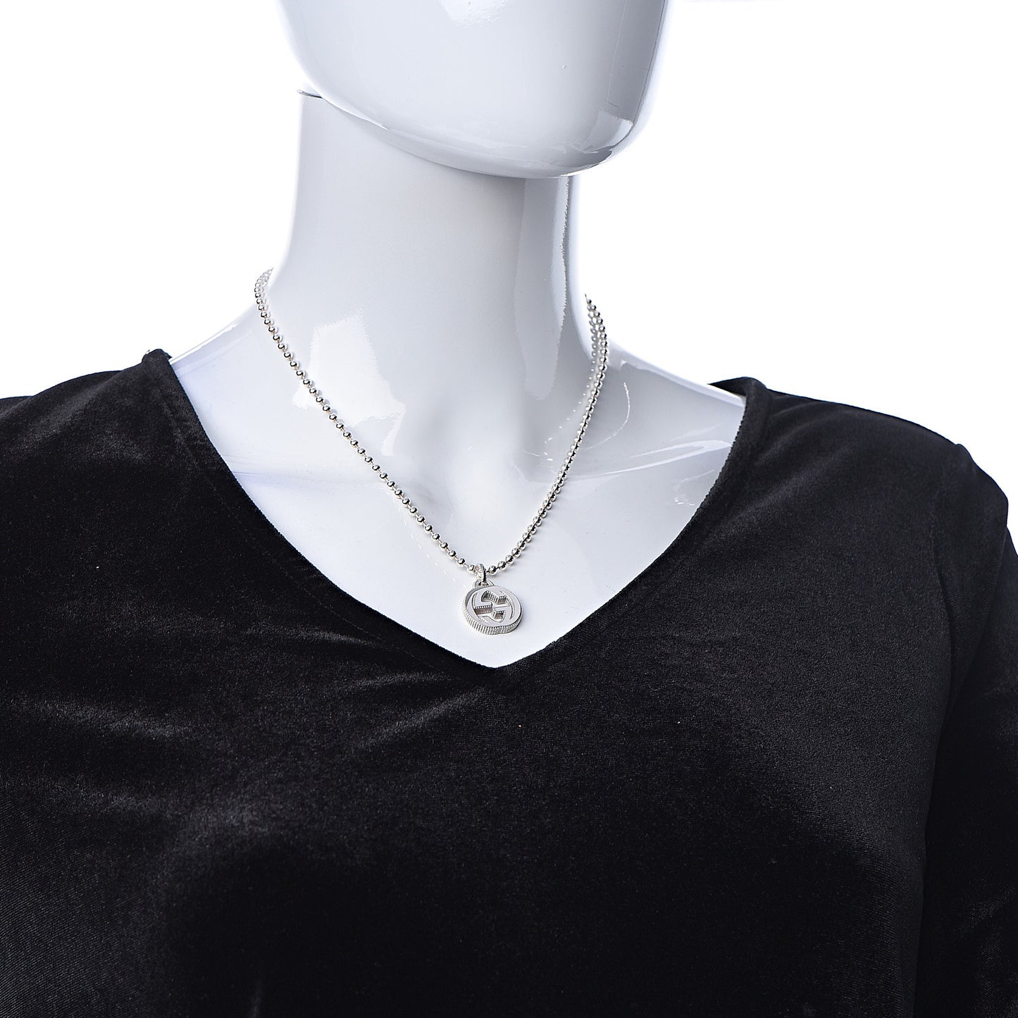 Sterling Silver Interlocking GG Pendant Beaded Necklace