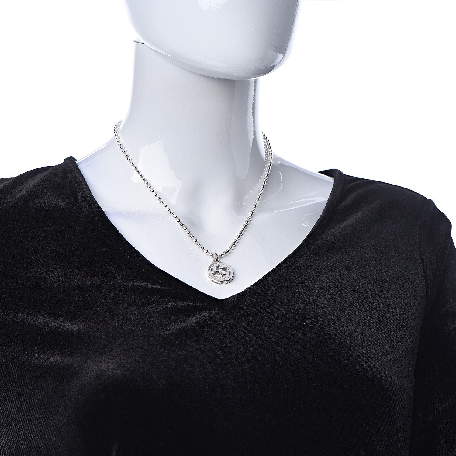 Gucci Sterling Silver Interlocking GG Pendant Beaded Necklace 2 of 8