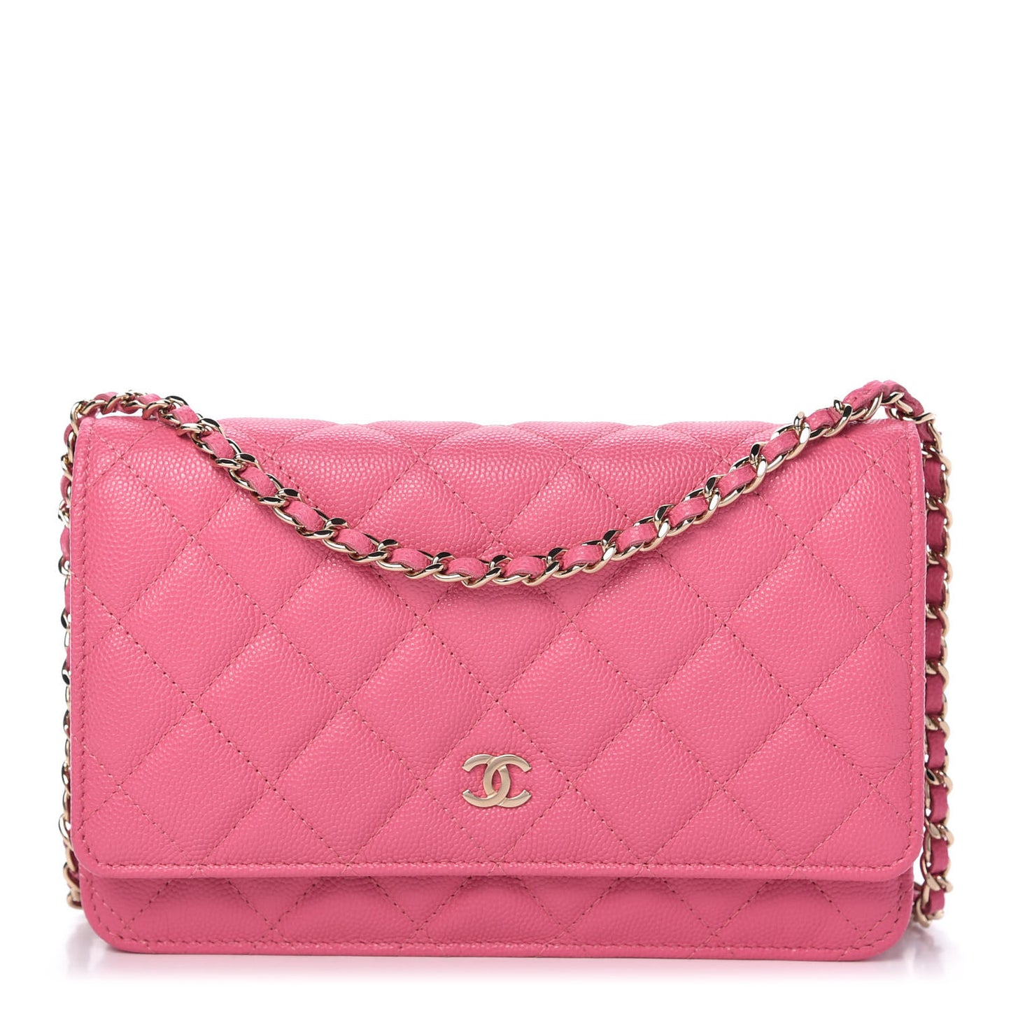 Caviar Quilted Wallet on Chain WOC Pink