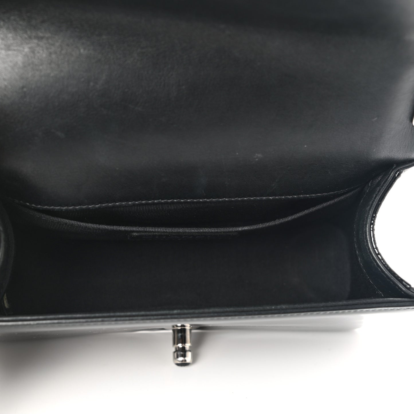 Patent Calfskin Quilted Small Boy Flap Black