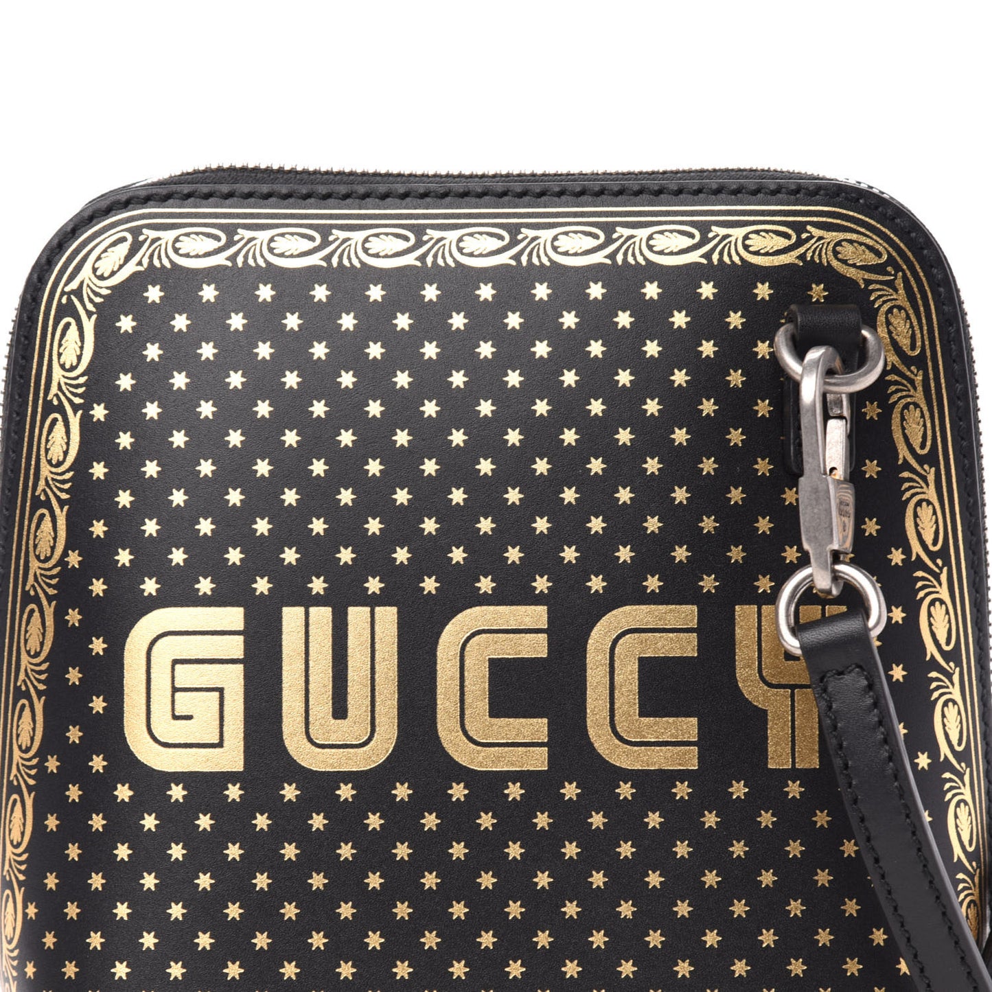 X SEGA Calfskin GUCCY Stars Mini Dome Shoulder Bag Black Gold