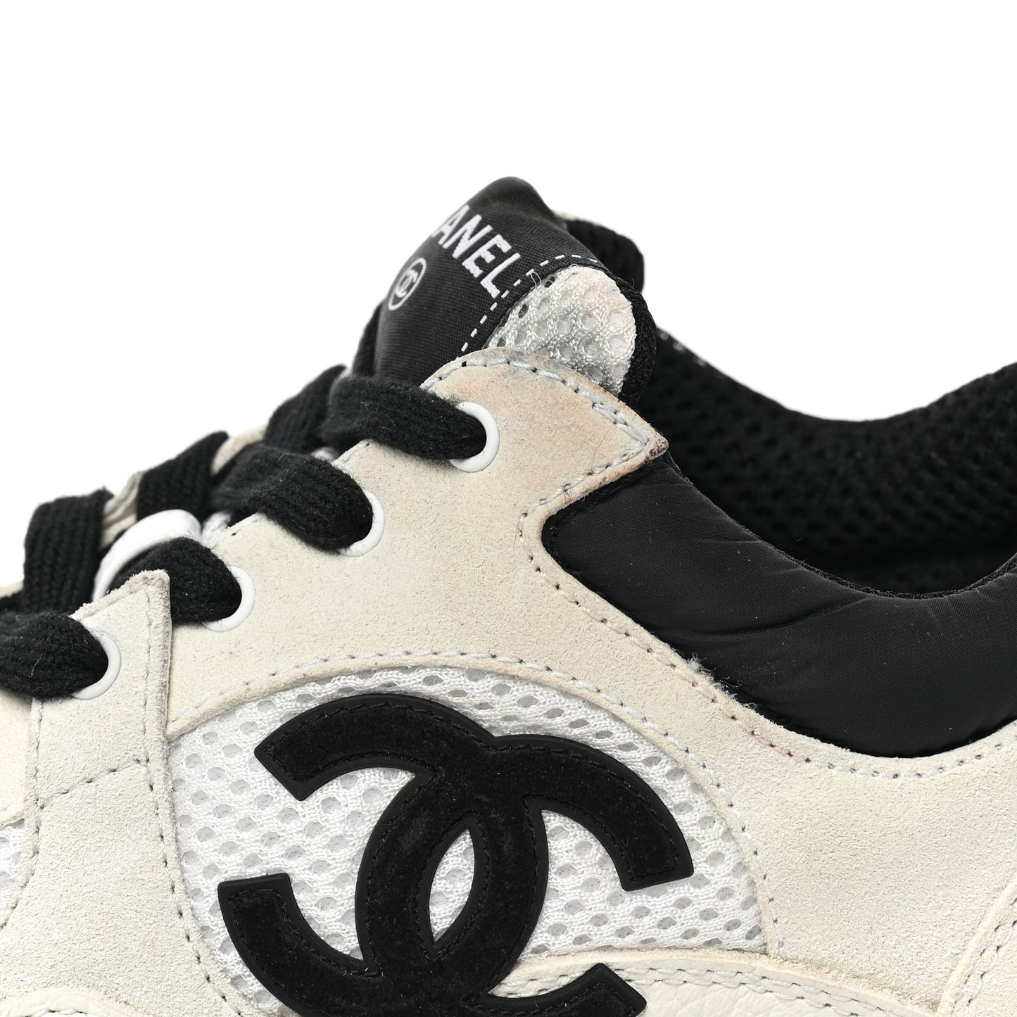 Mesh Suede Grained Calfskin Womens CC Sneakers 38 Black White