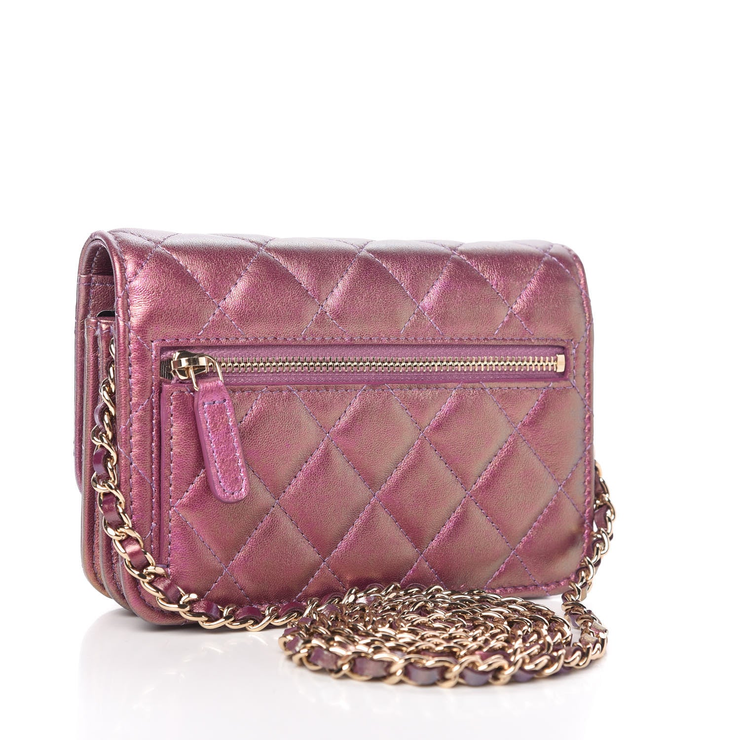 Chanel Iridescent Lambskin Quilted Mini Wallet On Chain WOC Purple 3 of 11