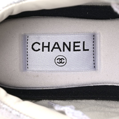 Chanel Painted Iridescent Cotton Tweed Suede Calfskin Womens CC Sneakers 38 White Silver Multicolor 7 of 11