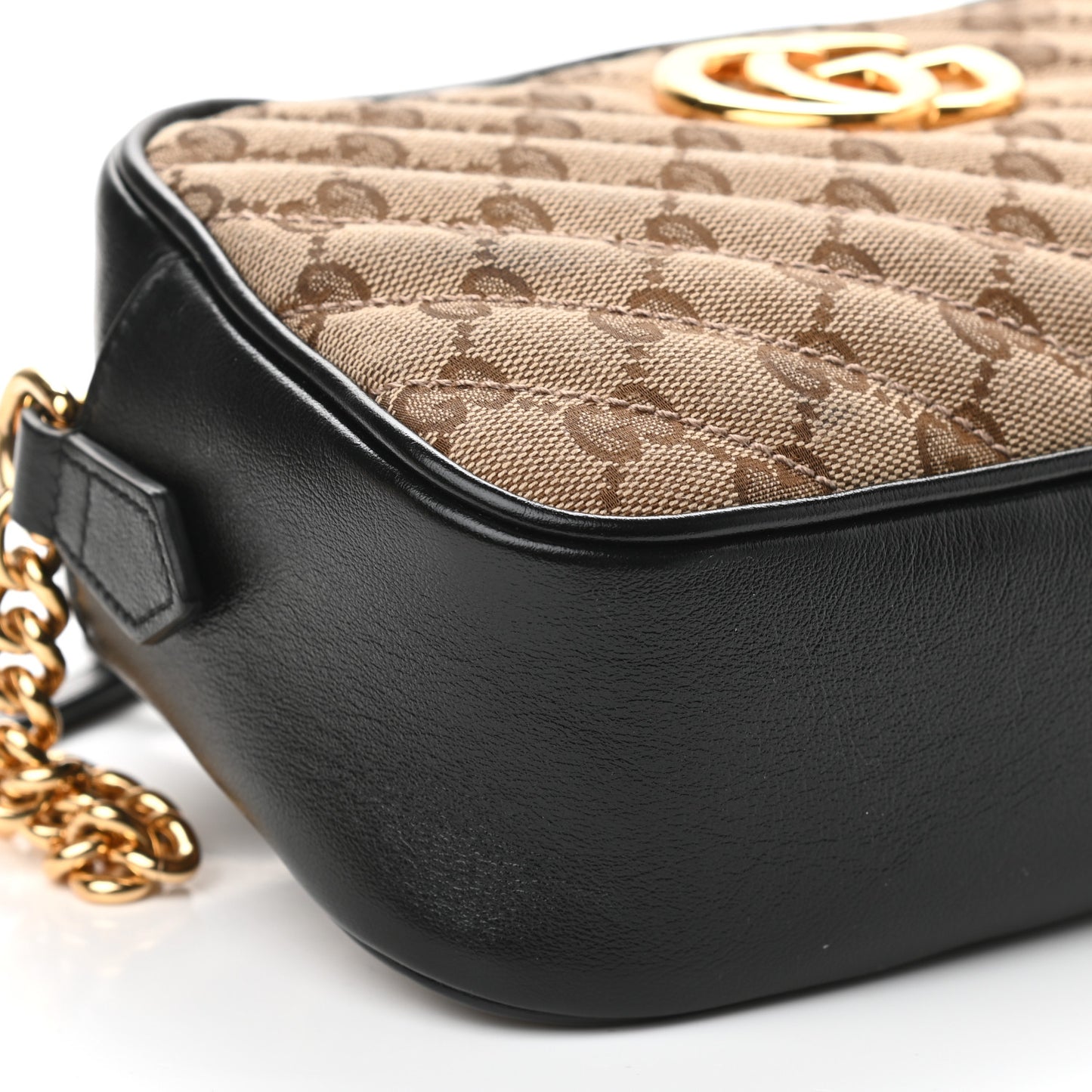 Monogram Matelasse Diagonal Small GG Marmont Chain Shoulder Bag Beige Black