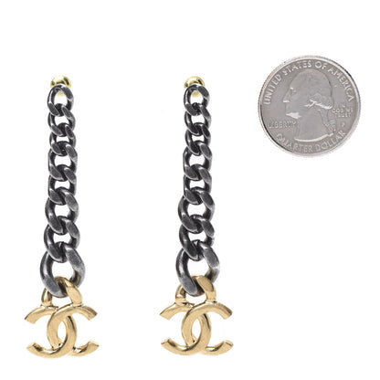 Chanel Metal CC Drop Earrings Ruthenium Gold 2 of 5