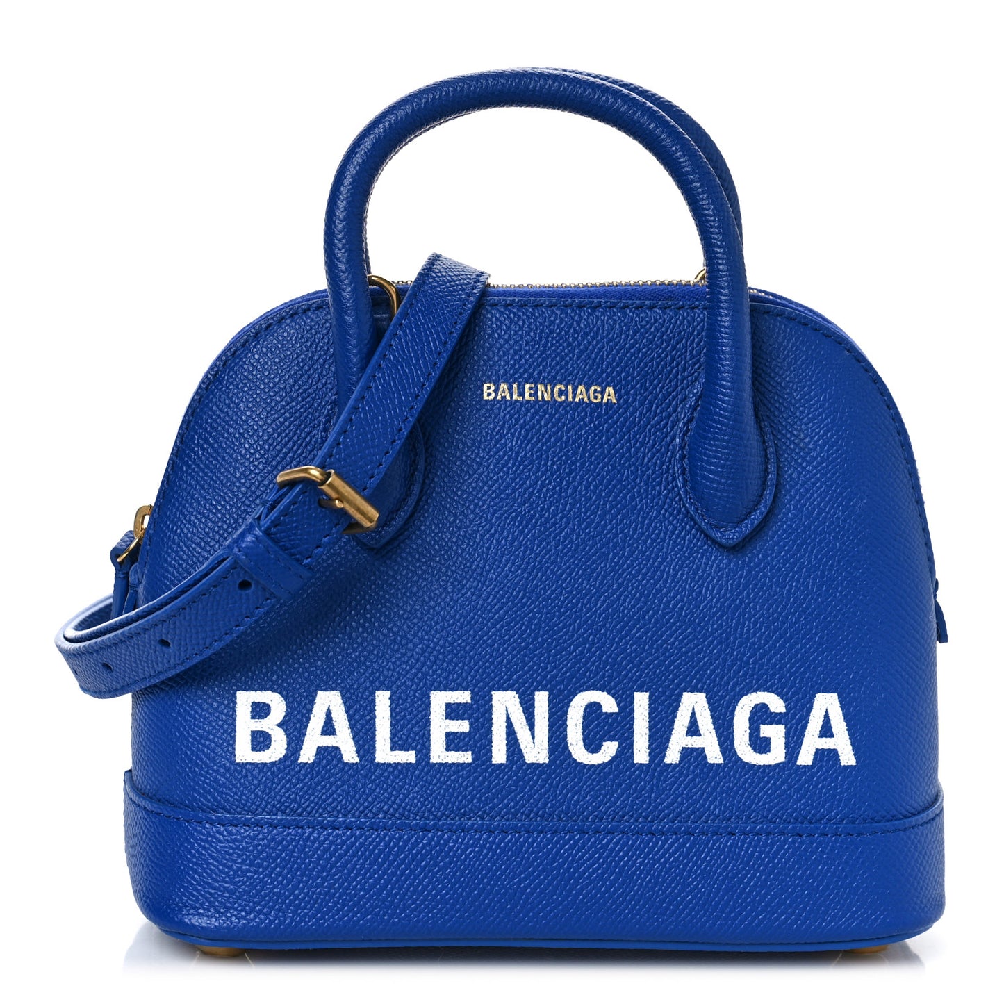 Signature Grained Calfskin Logo XXS Ville Top Handle Bag Bleu Roi White