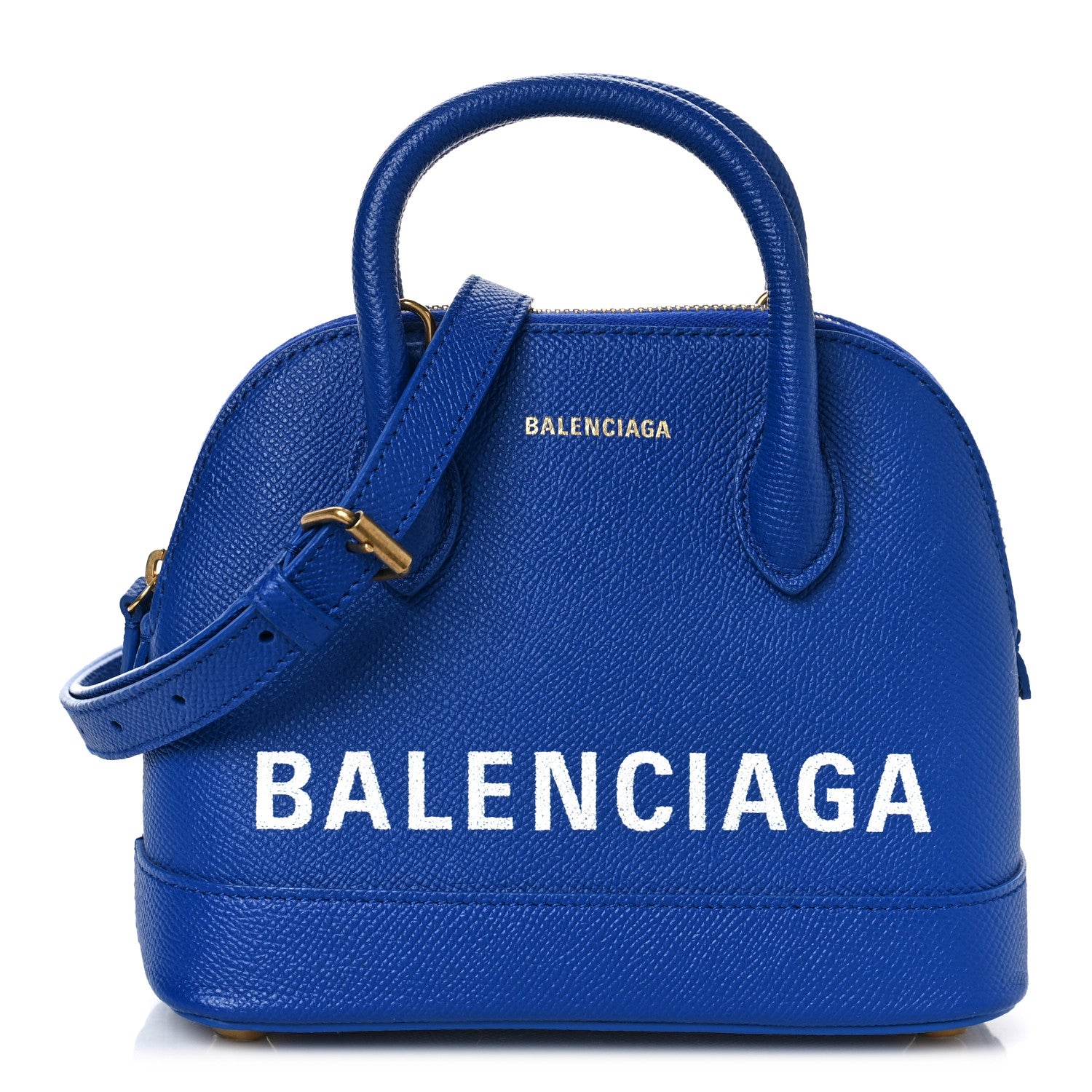 Balenciaga Signature Grained Calfskin Logo XXS Ville Top Handle Bag Bleu Roi White 1 of 8