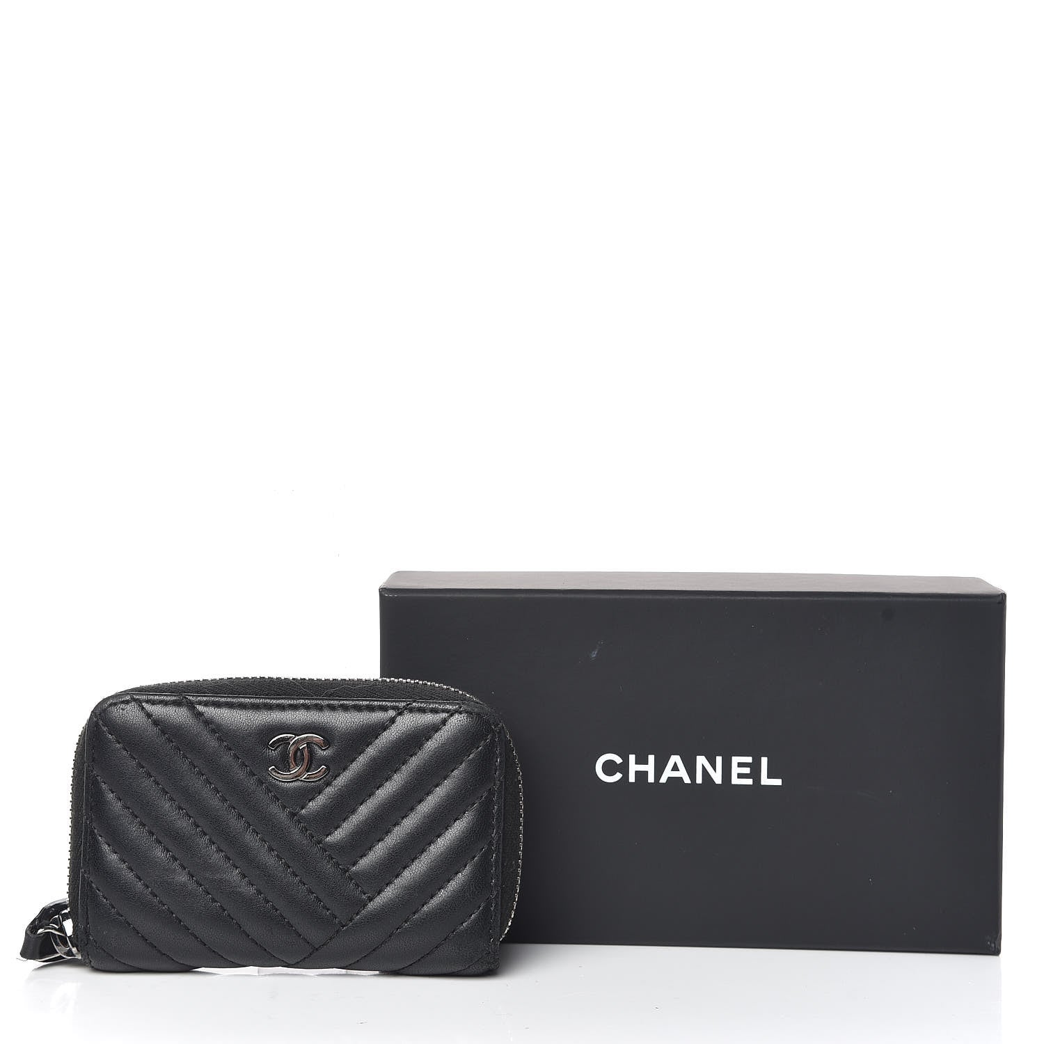 Chanel Lambskin Quilted Crossing Zip Around Coin Purse Black 9 of 9