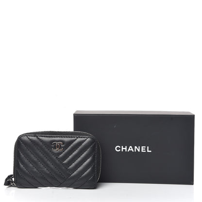 Chanel Lambskin Quilted Crossing Zip Around Coin Purse Black 9 of 9