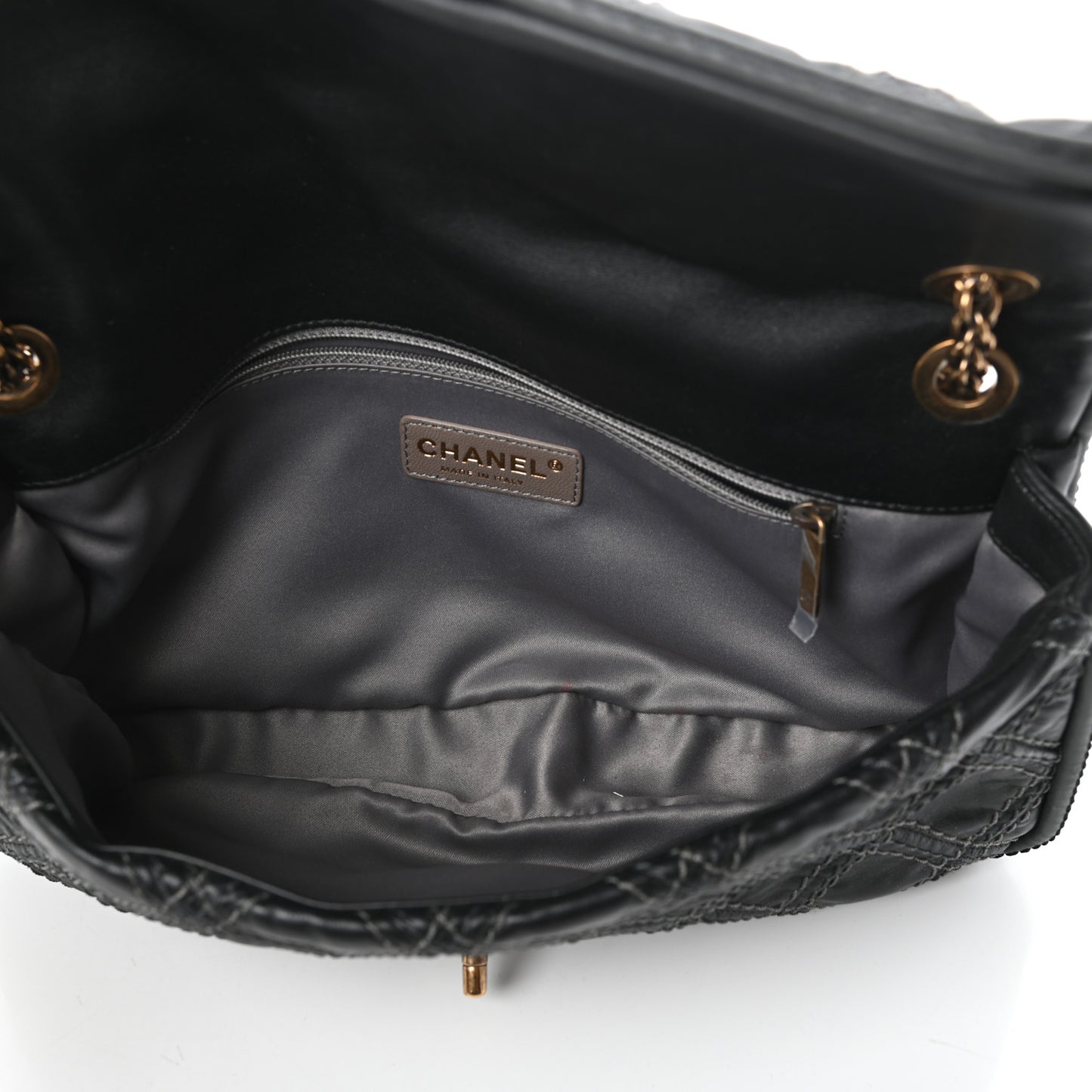 Calfskin Stitch Triptych Flap Black