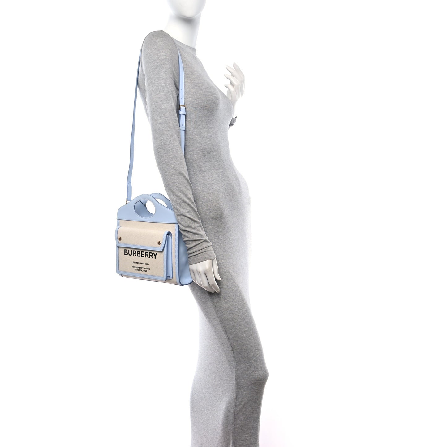 Canvas Smooth Calfskin Two Tone Mini Pocket Bag Natural Pale Blue