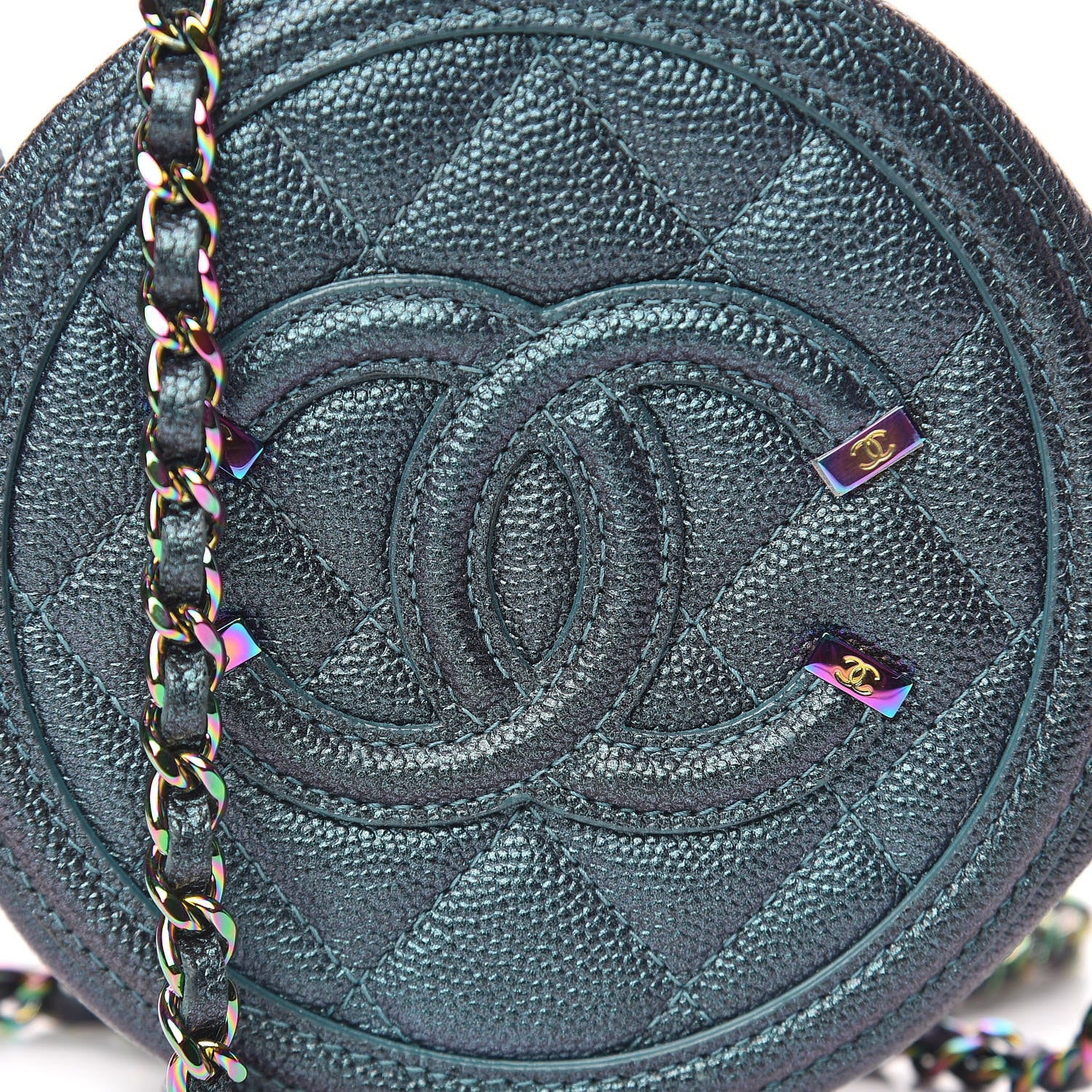Chanel Iridescent Caviar Quilted Round Filigree Crossbody Dark Turquoise 10 of 11