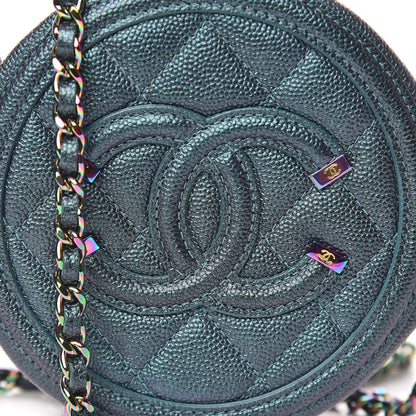 Chanel Iridescent Caviar Quilted Round Filigree Crossbody Dark Turquoise 10 of 11