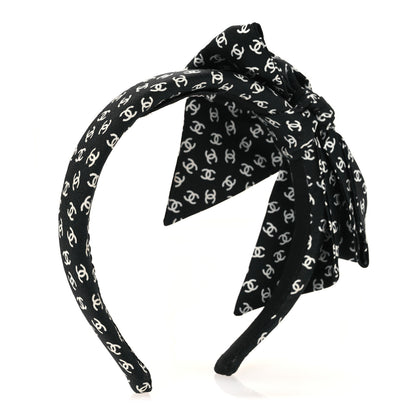 Chanel Silk Bow CC Headband Black Ecru 3 of 5