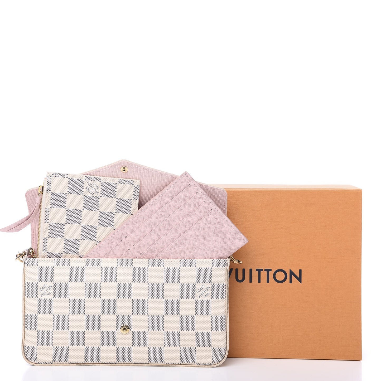 Damier Azur Pochette Felicie Chain Wallet Rose Ballerine