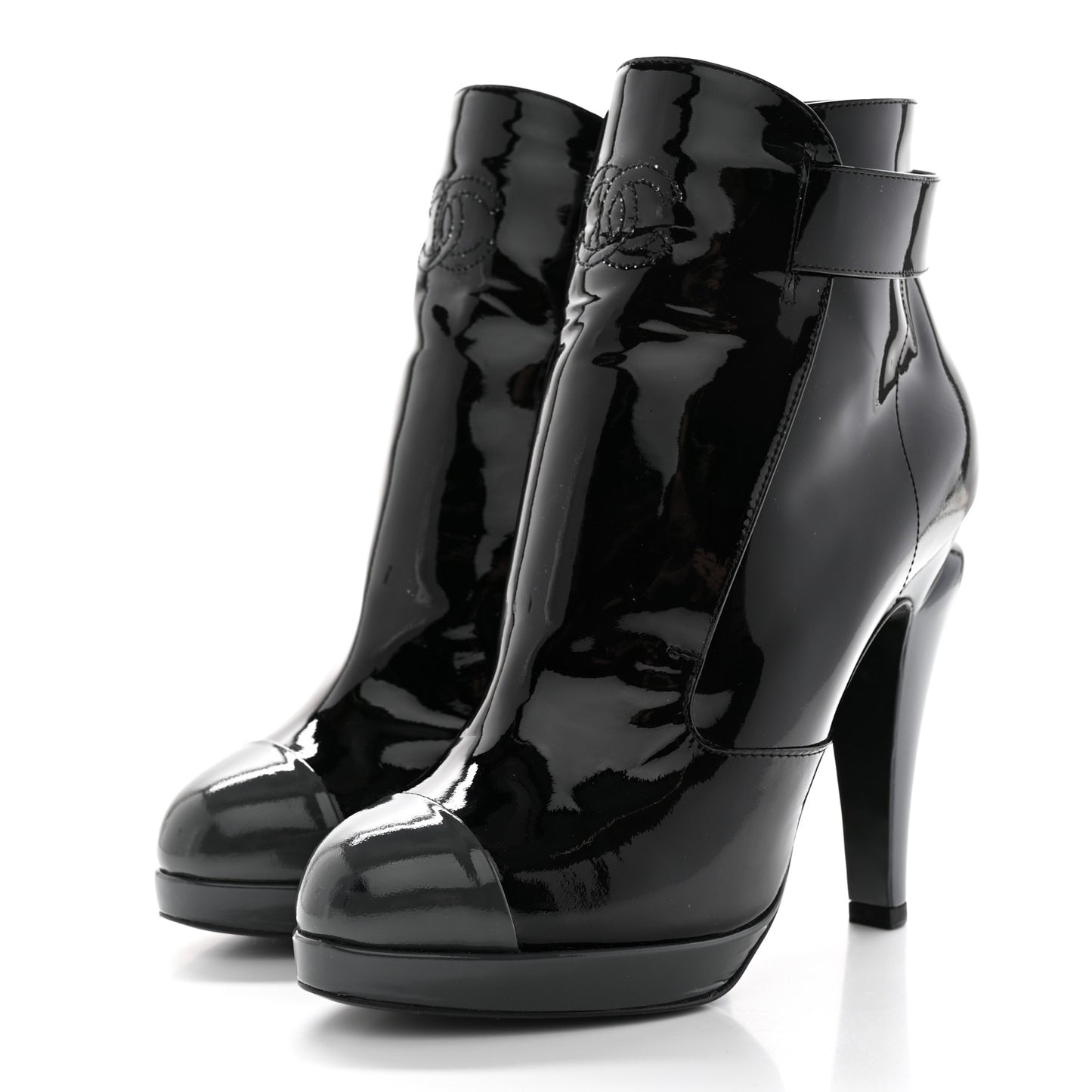 Patent Calfskin Cap Toe Ankle Boots 38.5 Black
