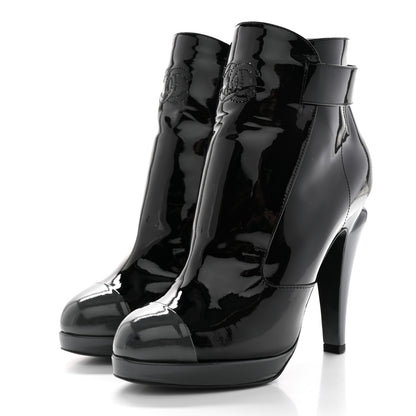 Chanel Patent Calfskin Cap Toe Ankle Boots 38.5 Black 3 of 14