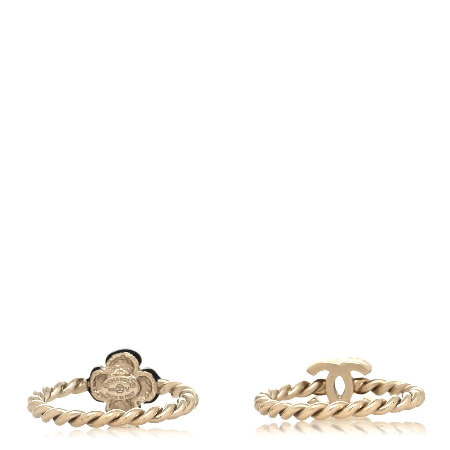 Enamel Camellia CC Ring Set of 2 4.5 5.5 Gold Black
