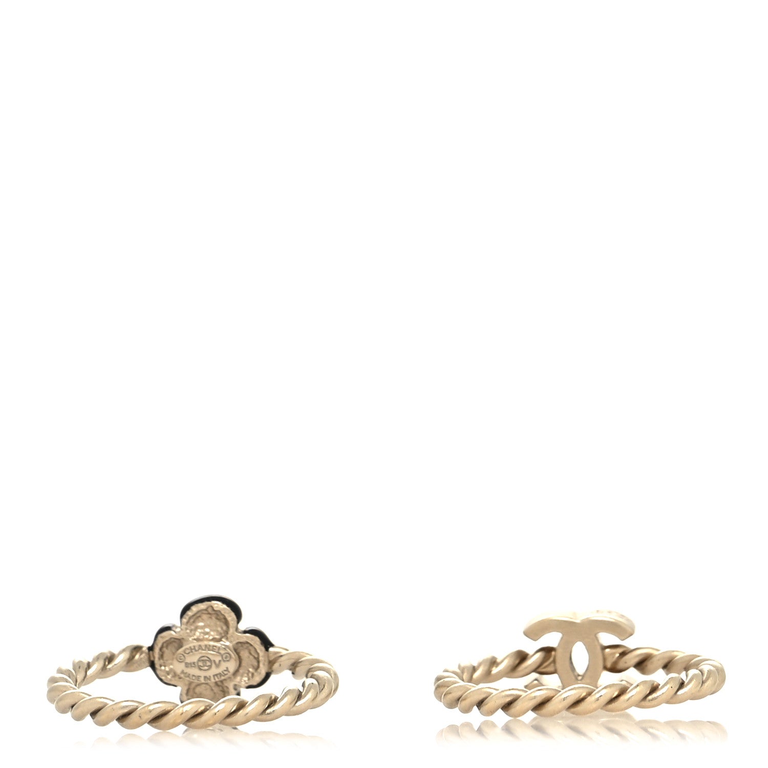 Chanel Enamel Camellia CC Ring Set of 2 4.5 5.5 Gold Black 3 of 6