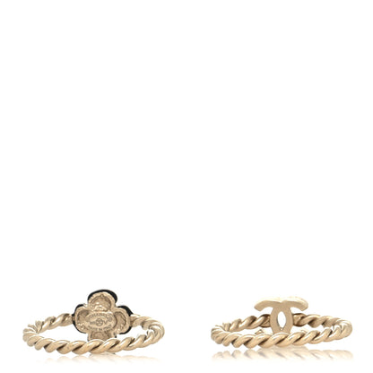 Chanel Enamel Camellia CC Ring Set of 2 4.5 5.5 Gold Black 3 of 6
