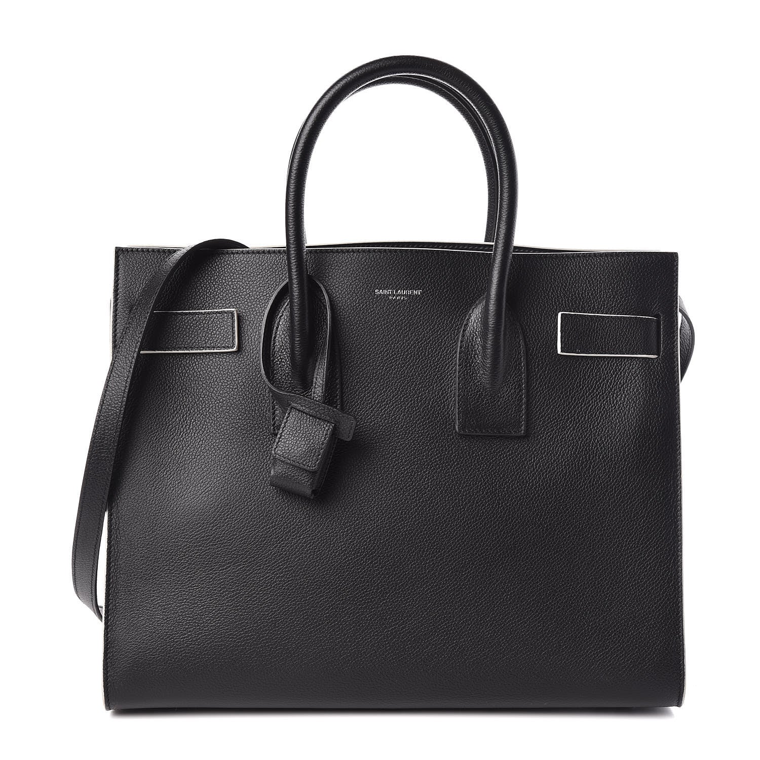 Saint Laurent Grained Calfskin Topstitch Small Sac De Jour Black Porcelain 1 of 9