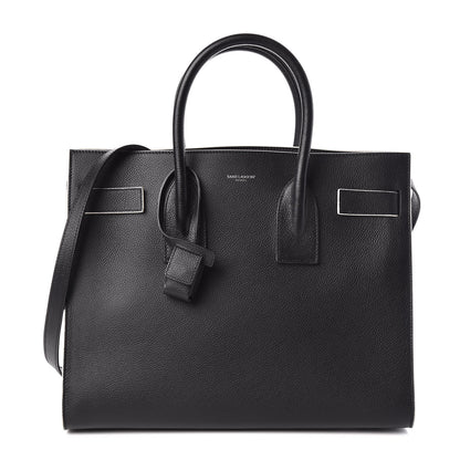 Saint Laurent Grained Calfskin Topstitch Small Sac De Jour Black Porcelain 1 of 9