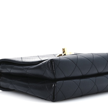 Chanel Calfskin Quilted Small Double Pocket Top Handle Flap Black 9 of 12