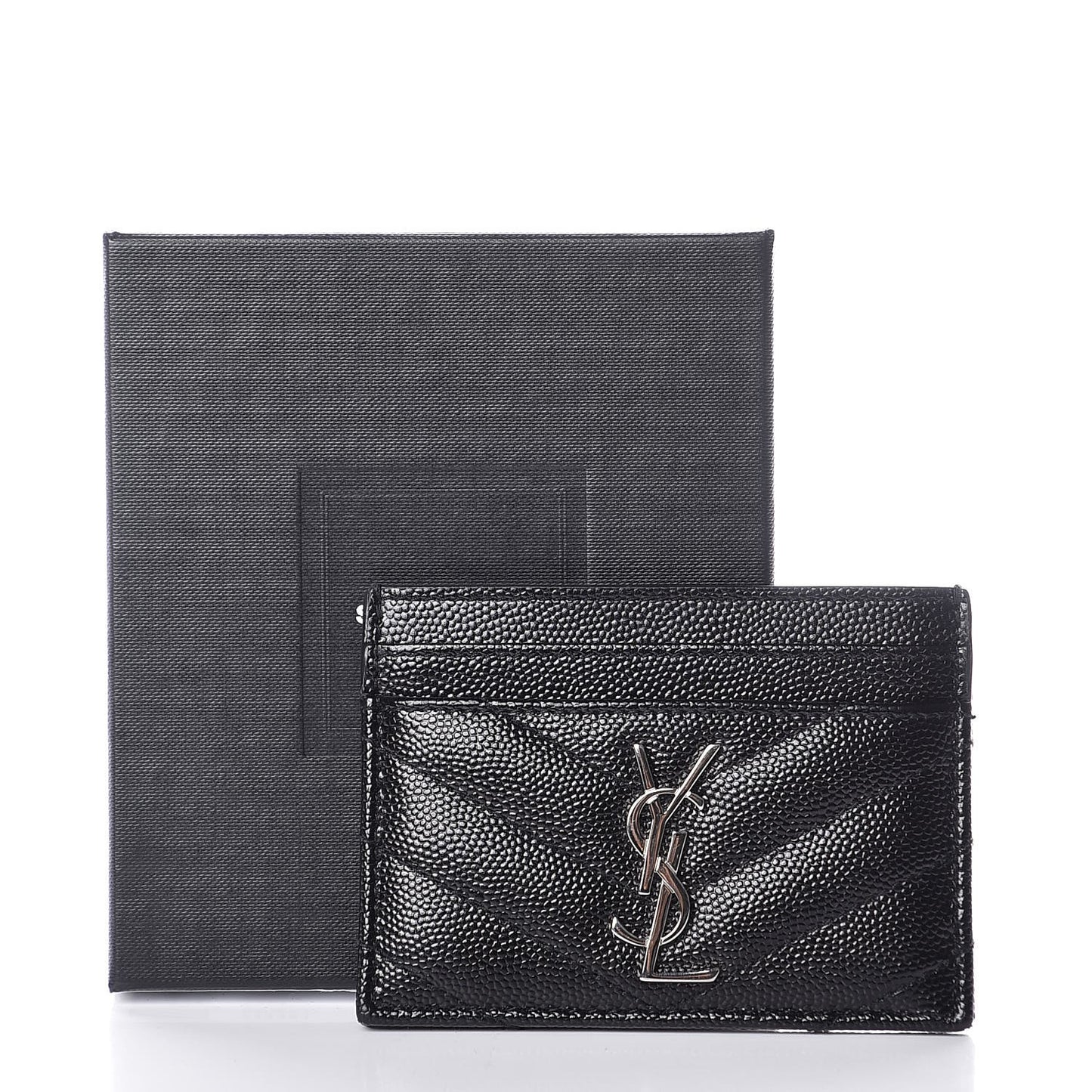 Grain De Poudre Matelasse Chevron Monogram Credit Card Case Black