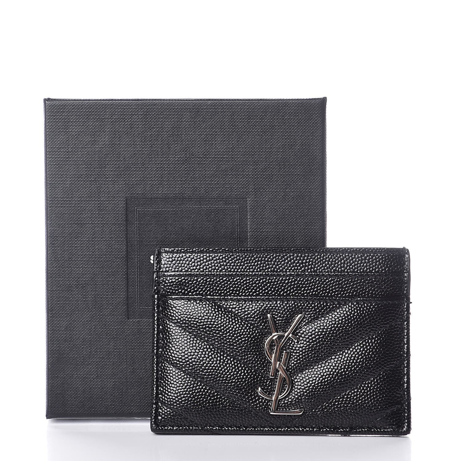Saint Laurent Grain De Poudre Matelasse Chevron Monogram Credit Card Case Black 8 of 8