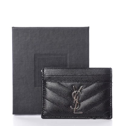 Saint Laurent Grain De Poudre Matelasse Chevron Monogram Credit Card Case Black 8 of 8