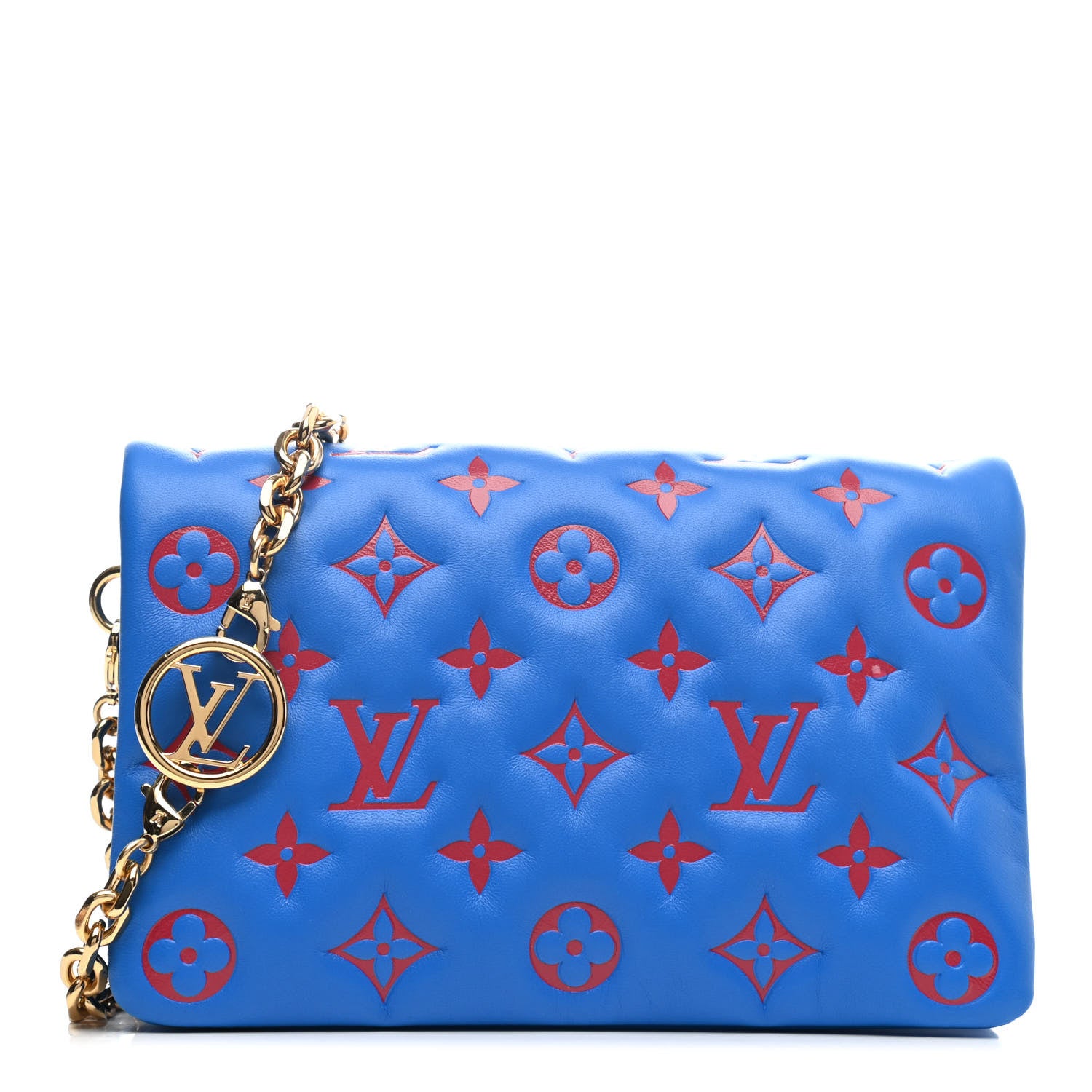 Louis Vuitton Lambskin Embossed Monogram Vuittamins Pochette Coussin Blue Red 1 of 4