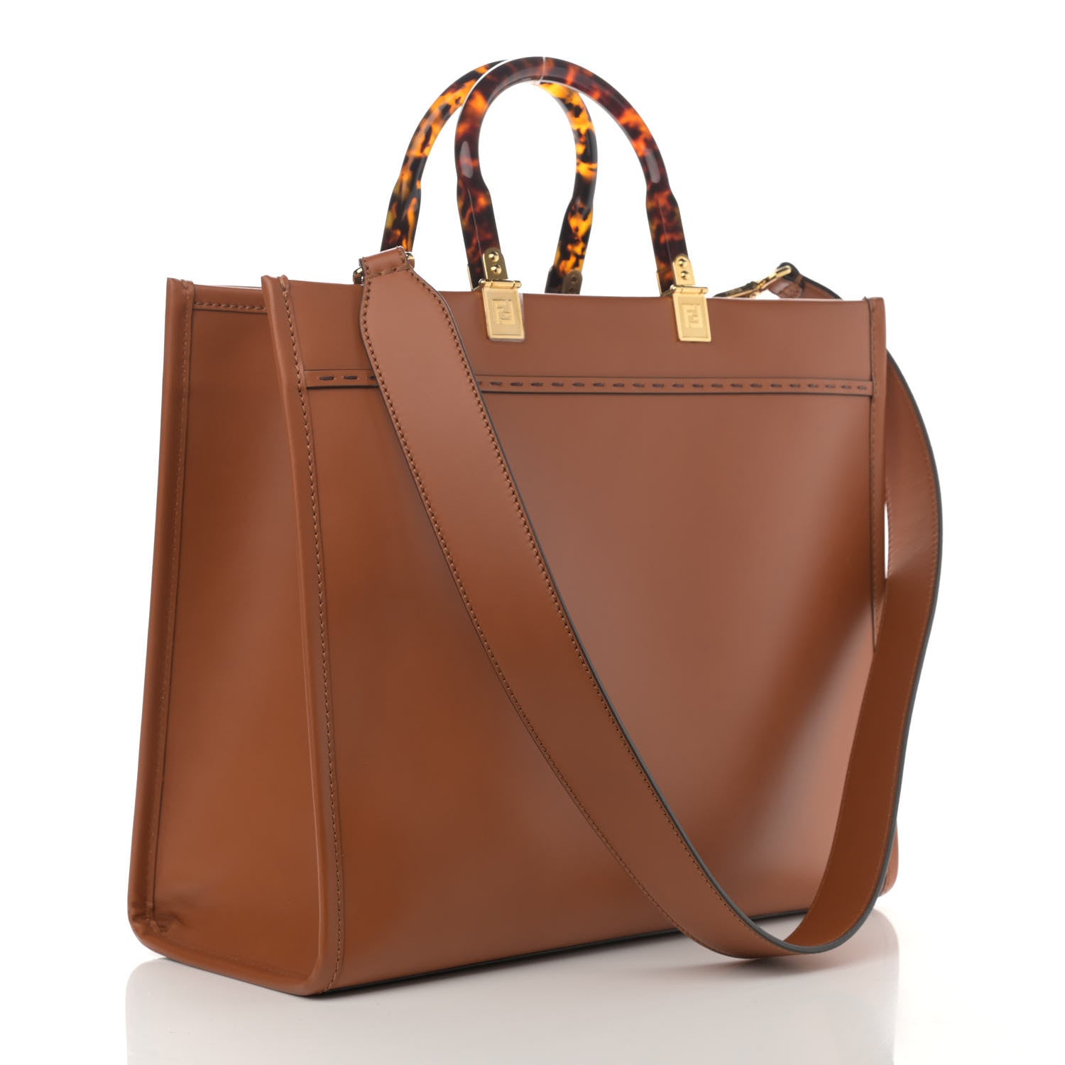 Fendi Vitello King Plexiglass Medium Fendi Sunshine Shopper Tote Cuoio 3 of 13