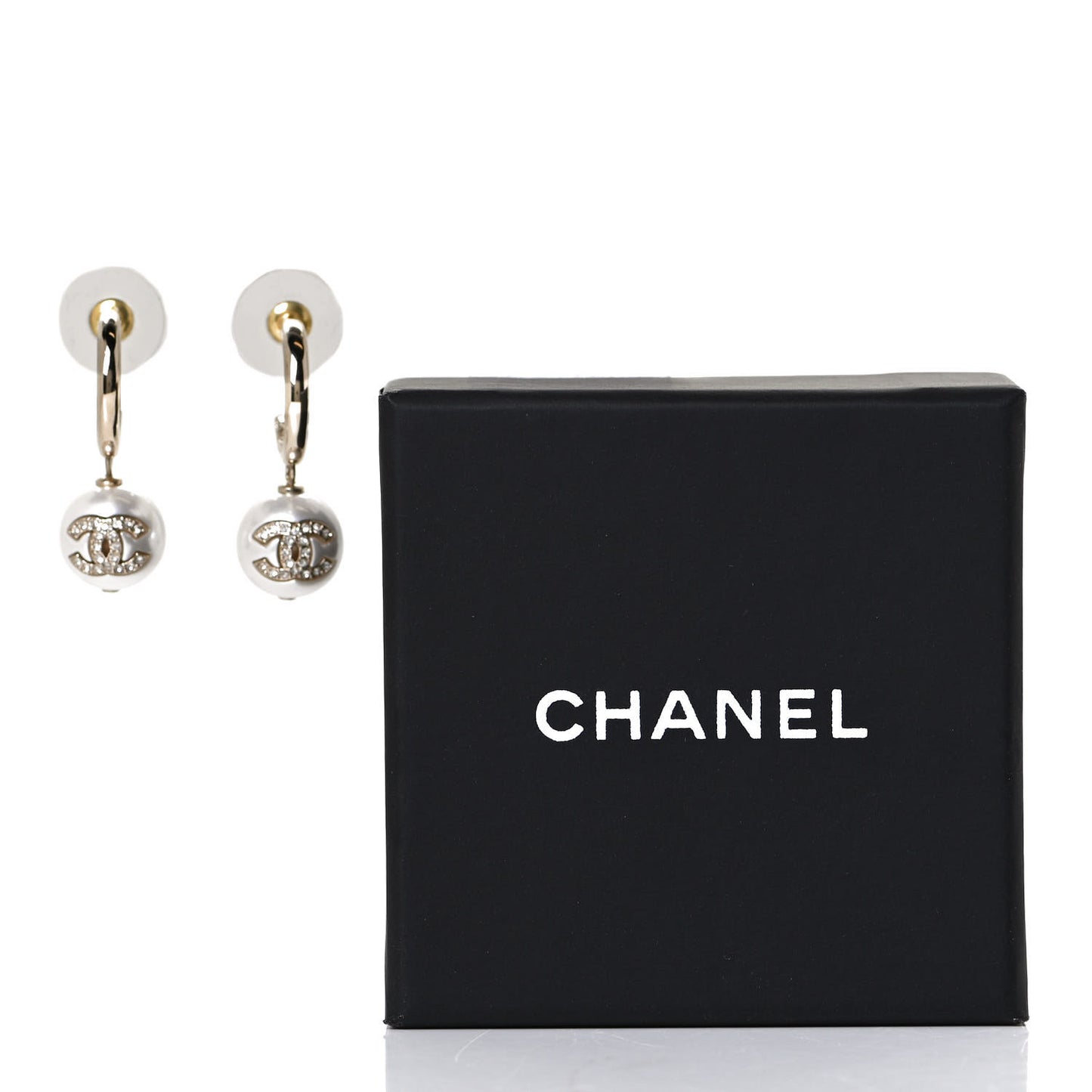 Pearl Crystal CC Drop Earrings Gold Pearly White