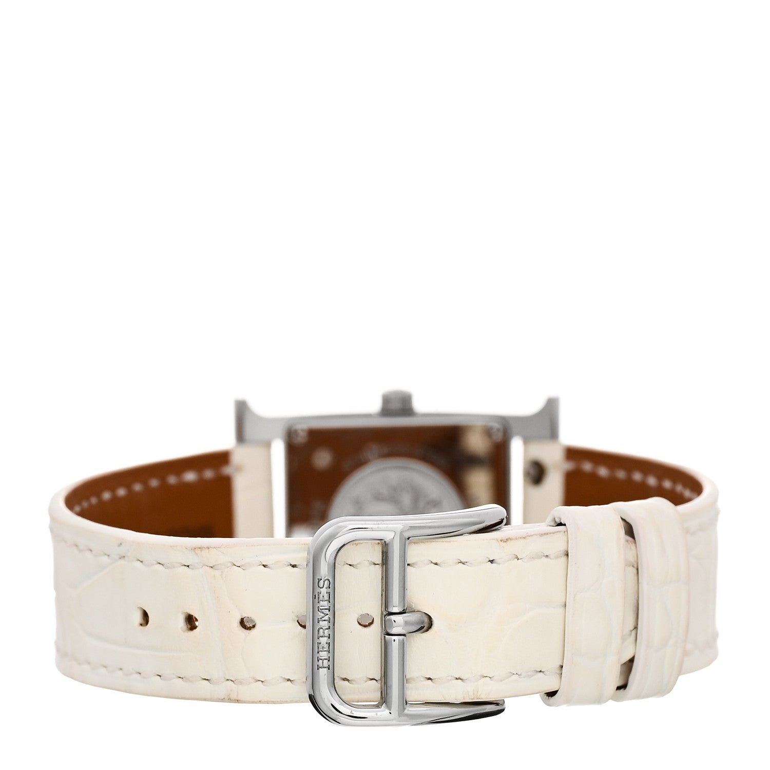 Hermes Stainless Steel Alligator Diamond Bezel Mother of Pearl 21mm Heure H Hour Quartz Watch Blanc 3 of 5
