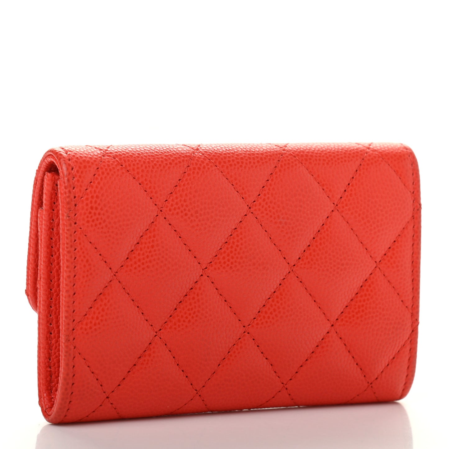 Caviar Quilted Flap Card Holder Orange