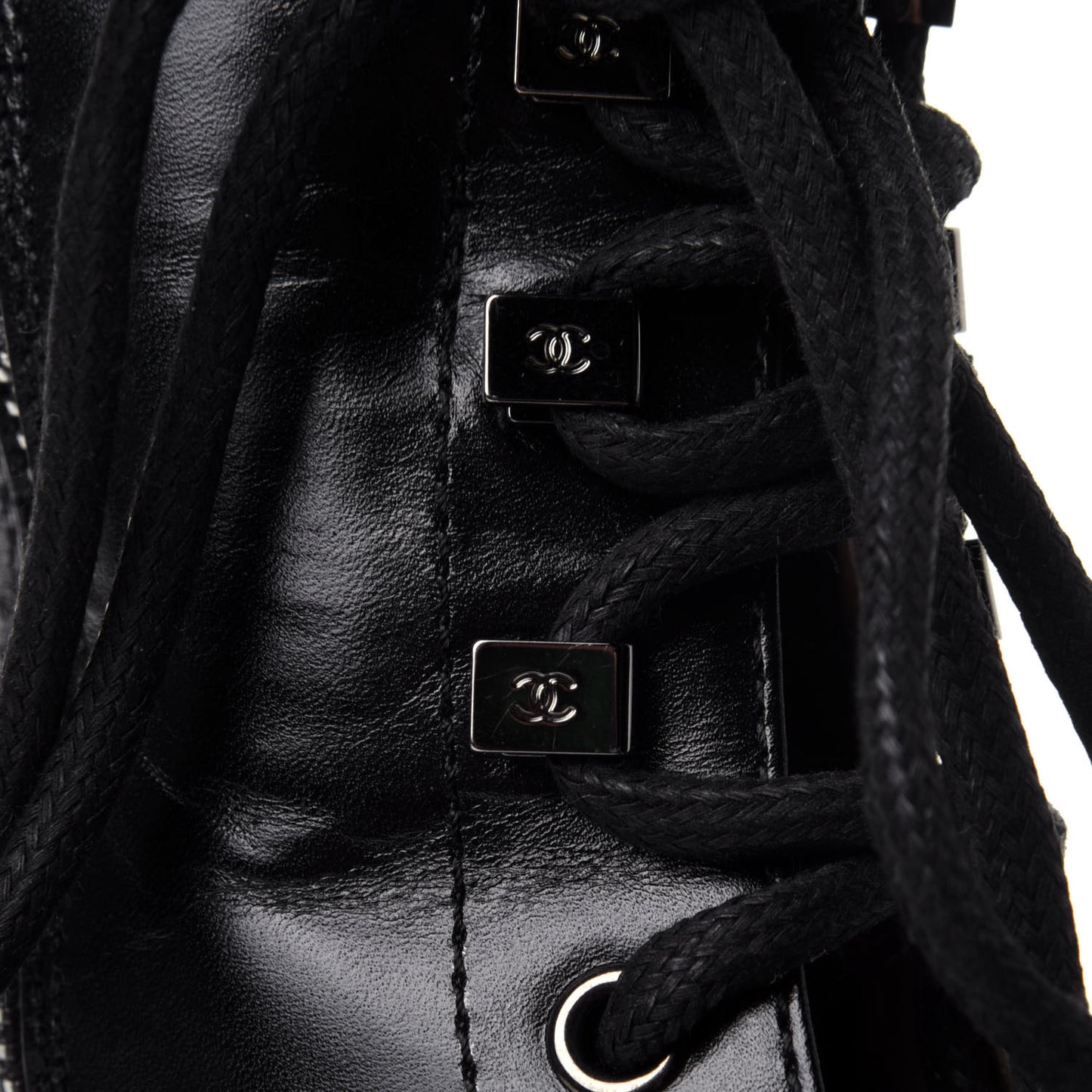 Calfskin Lace Up Combat Boots 41.5 Black