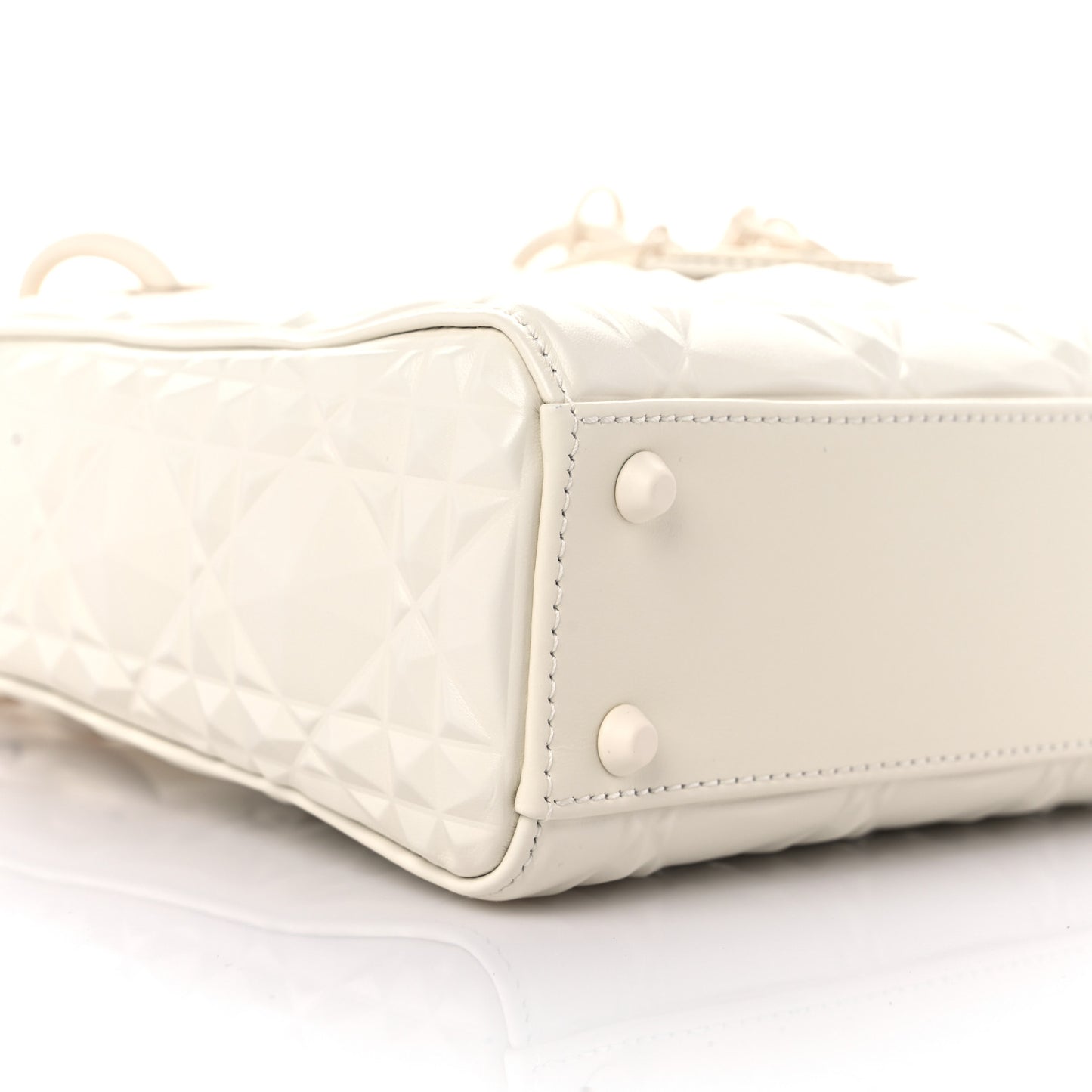 Calfskin Cannage Diamond Mini Lady Dior White