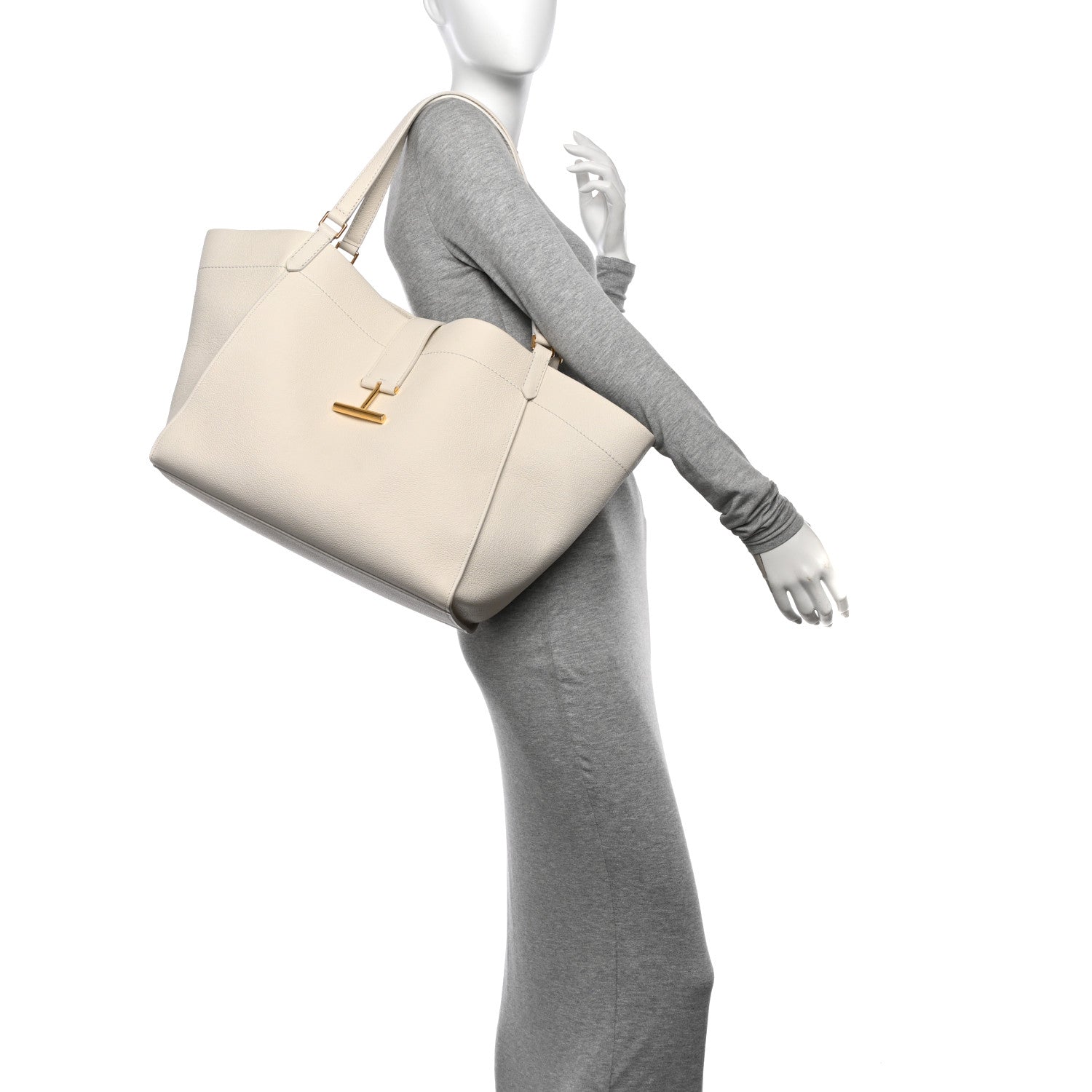 Tom Ford Grained Polyurethane Large Tara Tote Bag Chalk 2 of 15