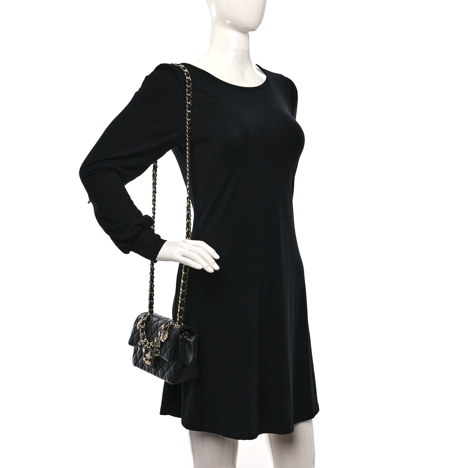 Chanel Lambskin Quilted Mini Coco Charms Rectangular Flap Black 3 of 9