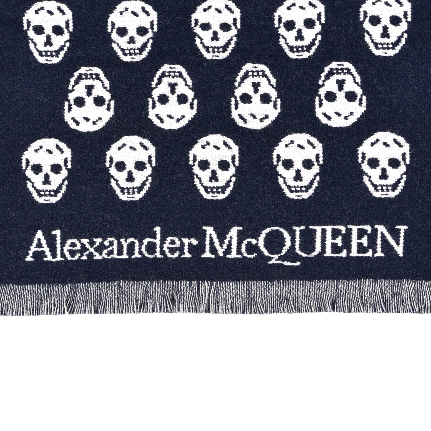 Alexander McQueen Wool Reversible Upside Down Skull Scarf Navy White 4 of 5